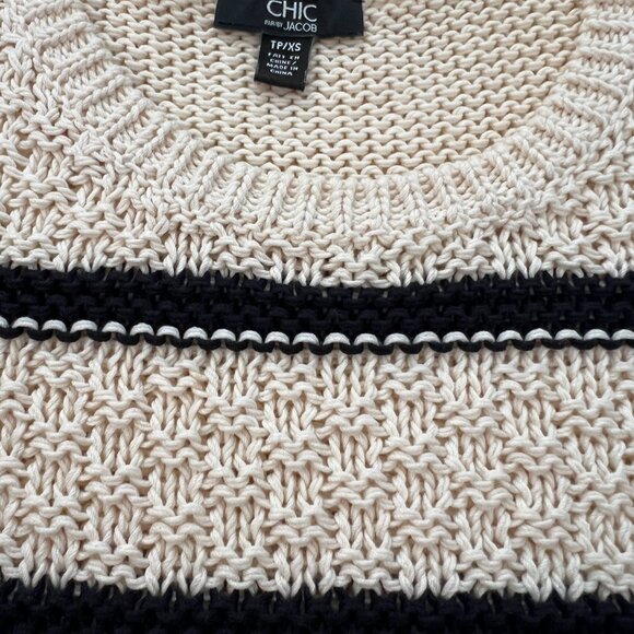 🪷CHIC by Jacob Knit Sweater Cream Black Long Sleeve Round Neck XS Fishermans - Picture 4 of 8